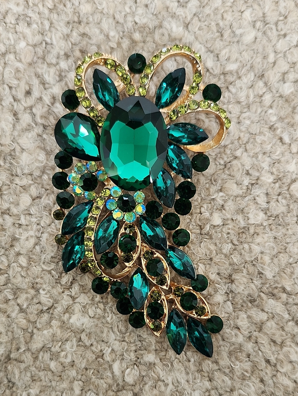 Emerald Green Crystal Floral Statement Brooch / Necklace Pendant